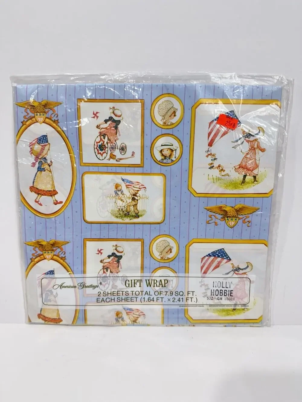 Vintage Holly Hobbie Gift Wrap American Greetings Patriotic Americana NOS Sealed